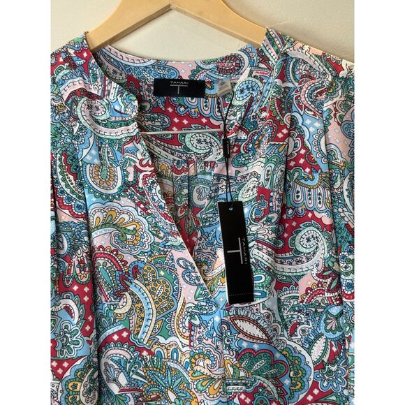 T-Tahari Flutter Sleeve Blouse Shirt Women's Size Small Royal Paisley Print - Picture 6 of 9